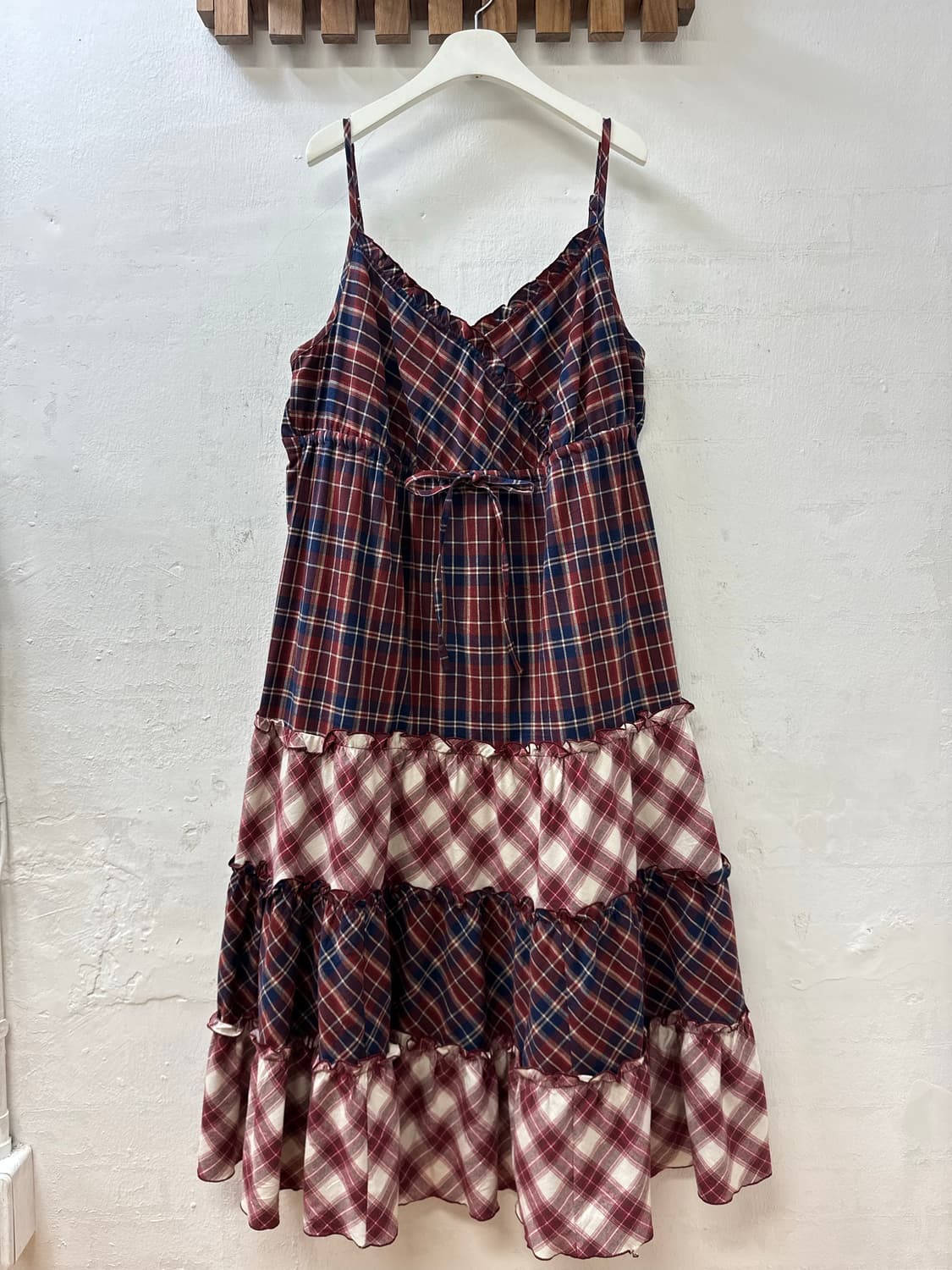 일본빈티지 체크 패턴 체크 믹스 코튼 100% 원피스 (끈조절가능) 상품이미지1