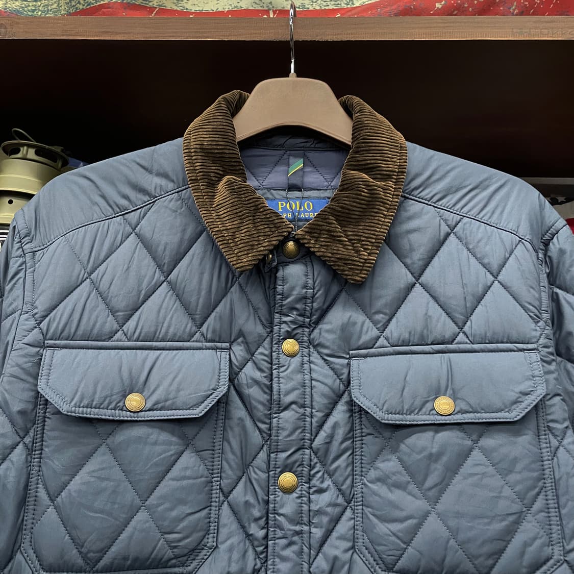 폴로 랄프로렌 신형 라벨 방패로고 스냅 버튼 코듀로이 넥 퀼팅 자켓 상품이미지3