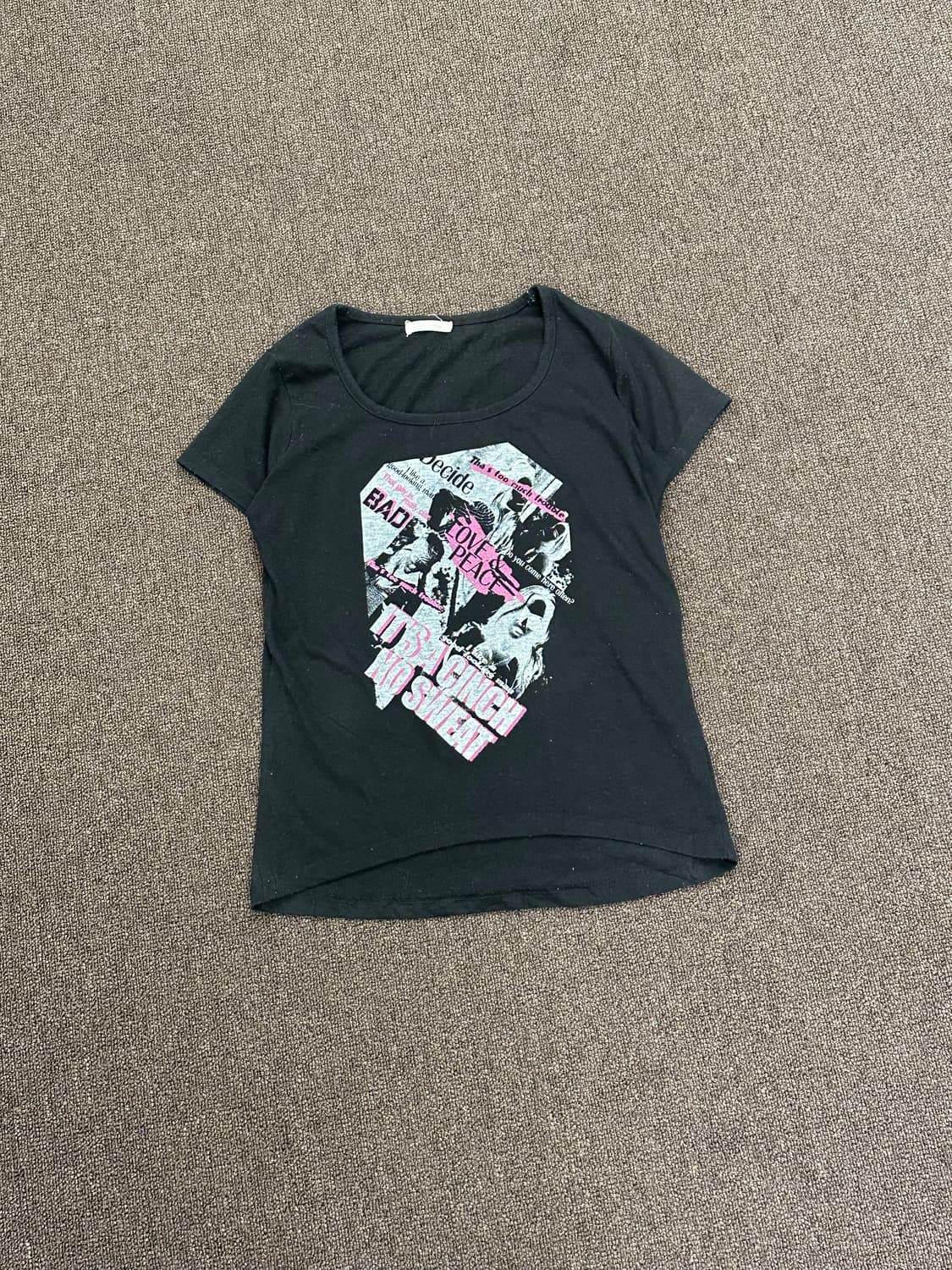 M)Japanese vintage 여성 프린팅 블랙 반팔 상품이미지2