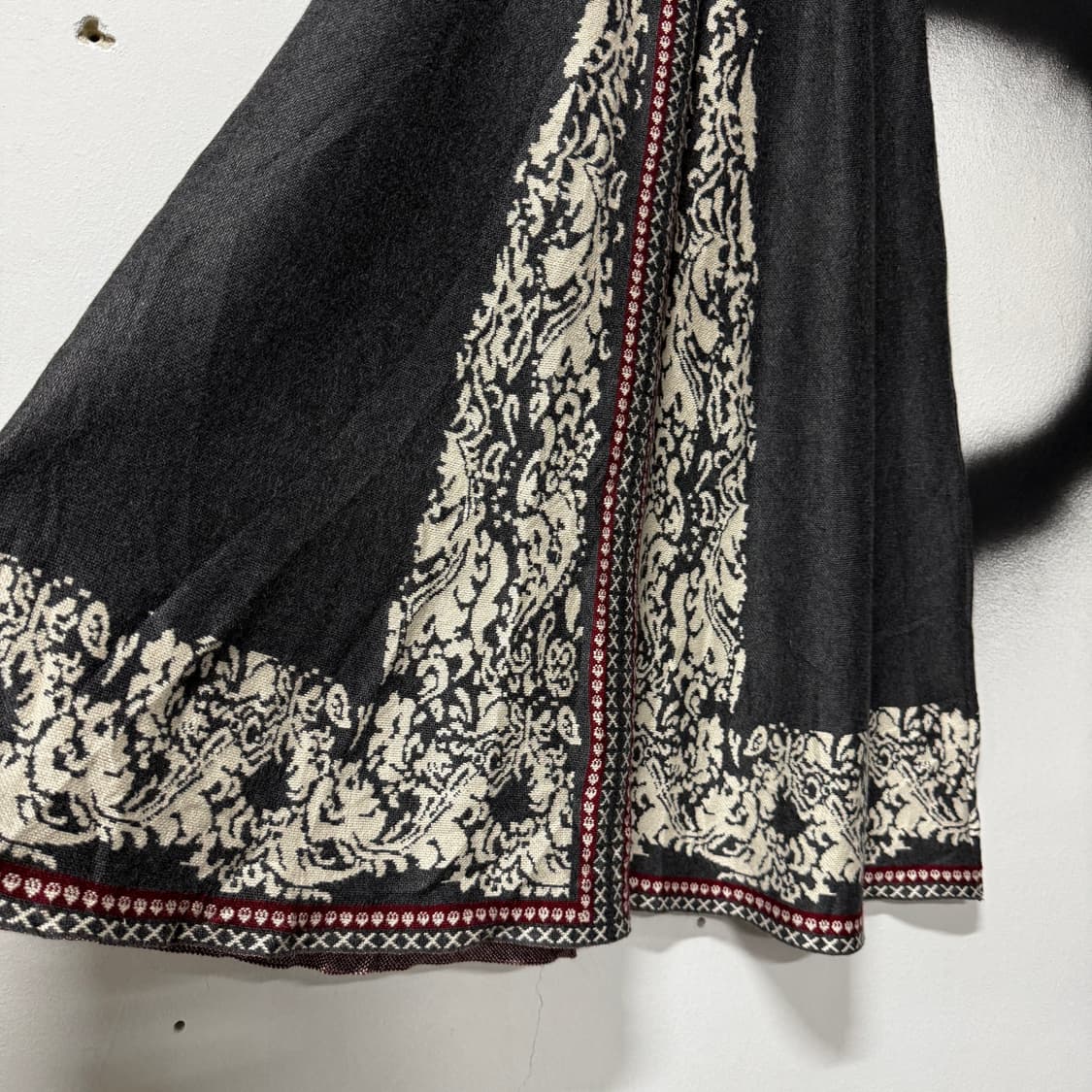 VTG 빈티지 오리엔탈 에스닉 패턴 울 혼방 밴딩 플레어 롱 스커트 상품이미지4