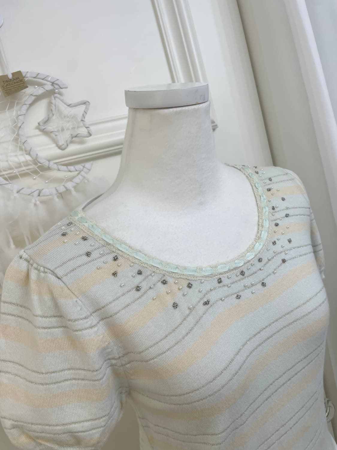 mint beige silver line puff lovely top 상품이미지7
