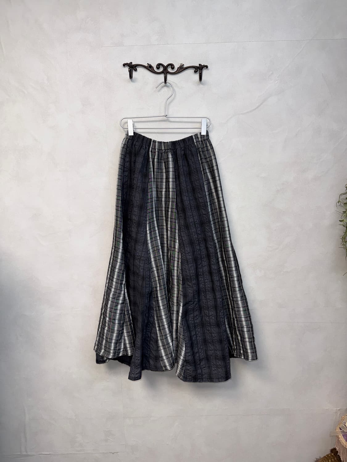 Charcoal gray linen check banding skirt 상품이미지3