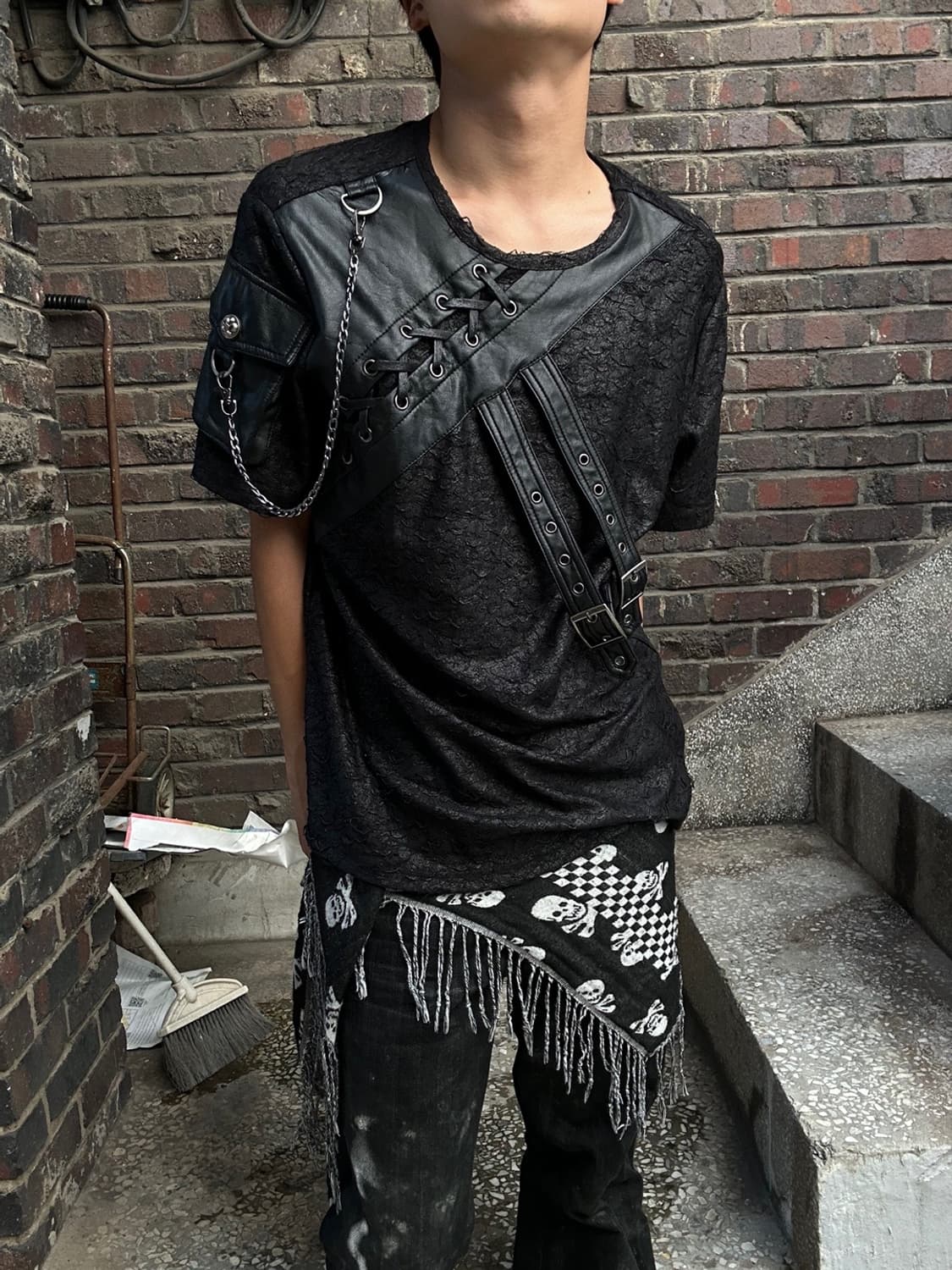 *rare* 펑크 devil fashion 레이스업 본디지 반팔 상품이미지1