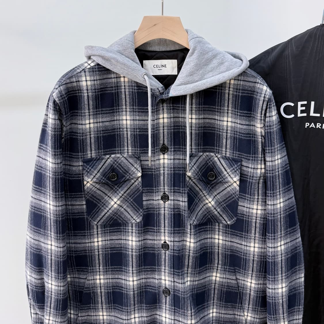 [S+급/50] 셀린느 체크 코튼 후드 오버셔츠 자켓 상품이미지4