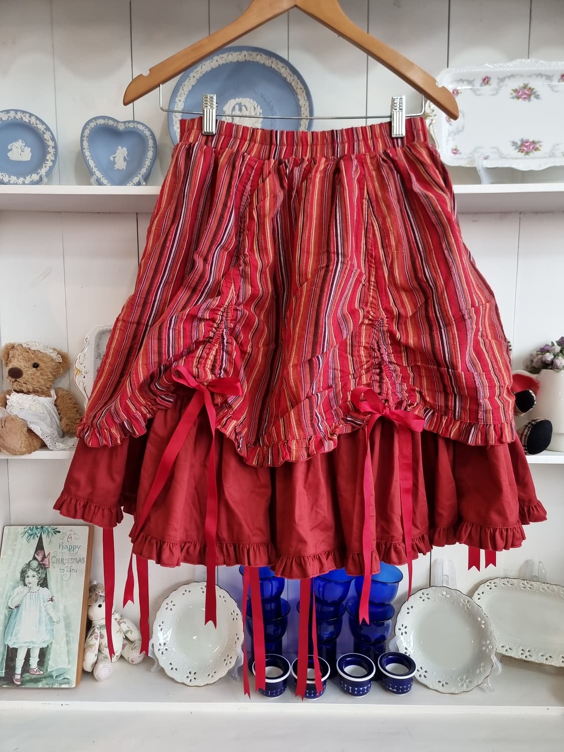 레드 스트라이프 리본 캉캉 스커트 상품이미지1