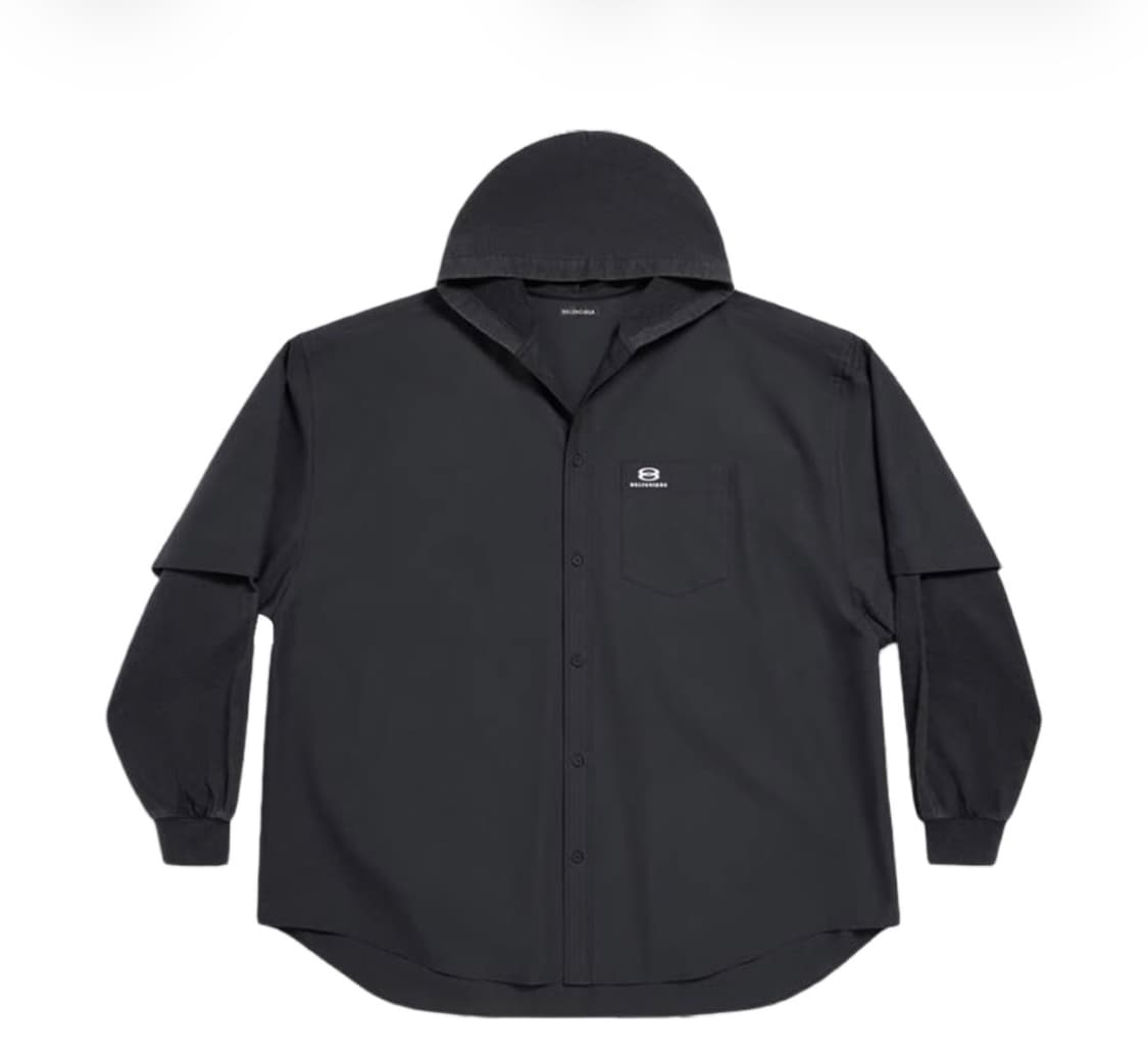 발렌시아가 후드셔츠 유니티 스포츠 아이콘 패치드 셔츠 라지 핏 블랙 상품이미지2