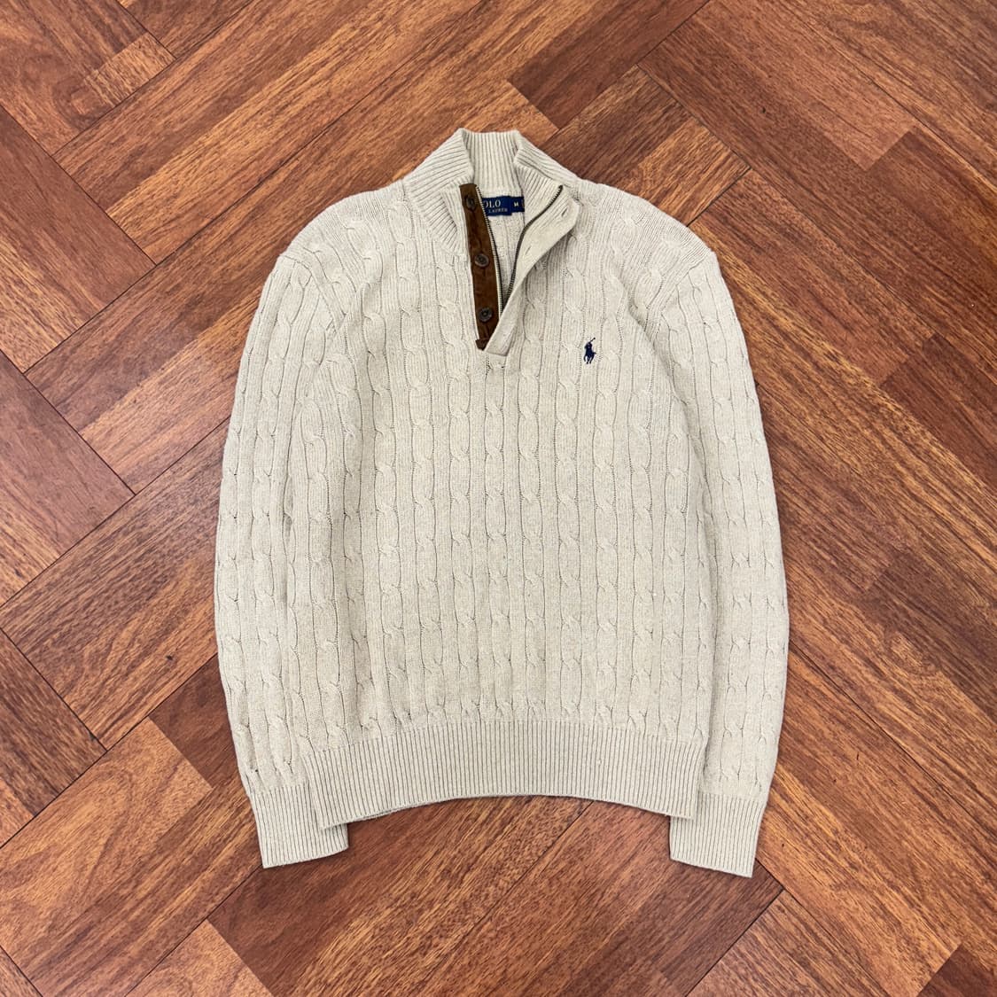 M 폴로 랄프로렌 반집업 오트밀 버튼 케이블 니트  상품이미지2