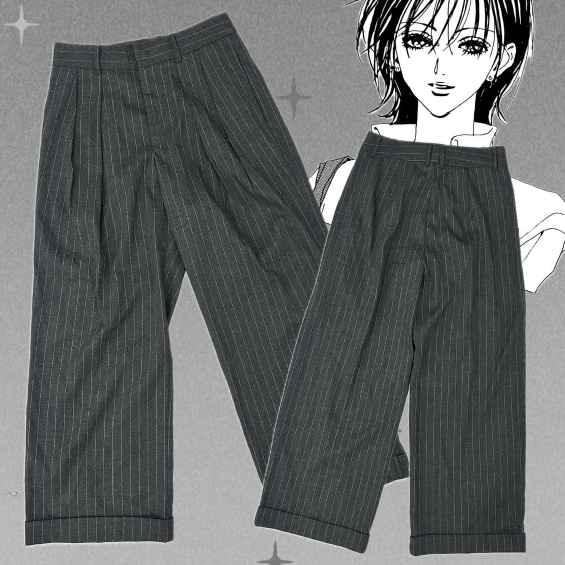 재팬 GU 스트라이프 롤업 핀터깔 핀턱 와이드 팬츠 슬랙스 정장바지 상품이미지1