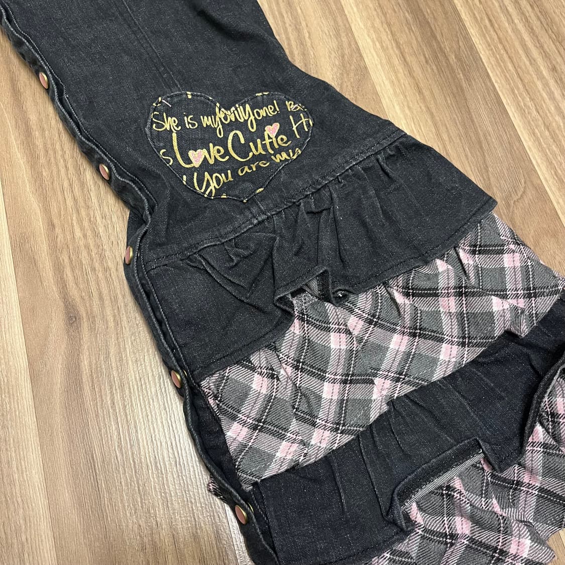 멜빵 청치마 원피스 체크 리본 하트  상품이미지3