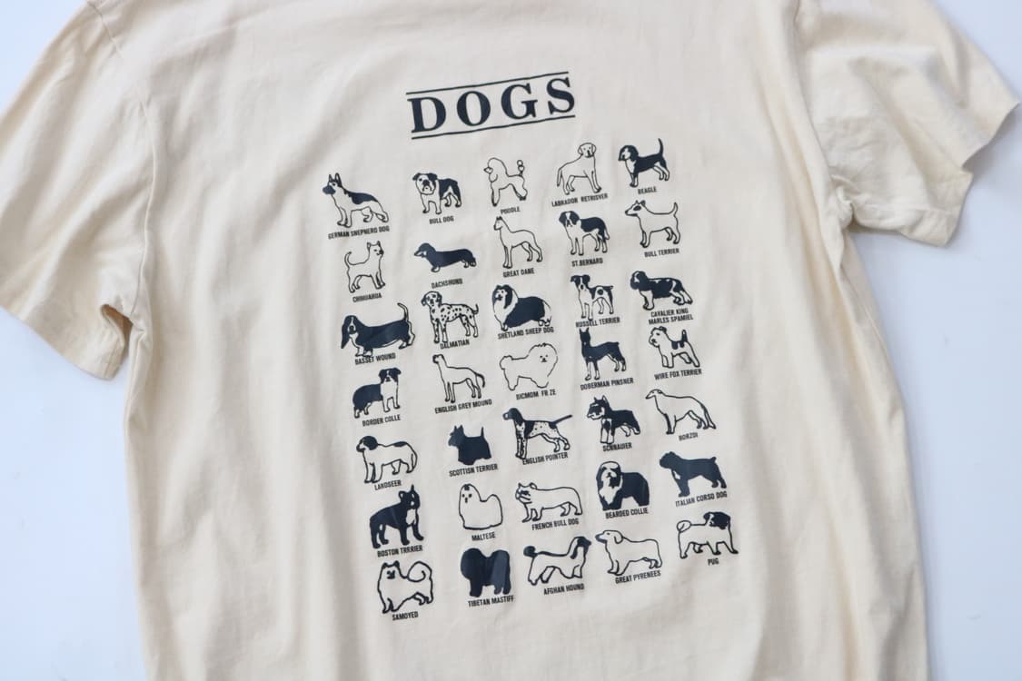 빈티지 DOGS 도그스 일러스트 그래픽 아이보리 반팔 티셔츠 (XXL) 상품이미지3