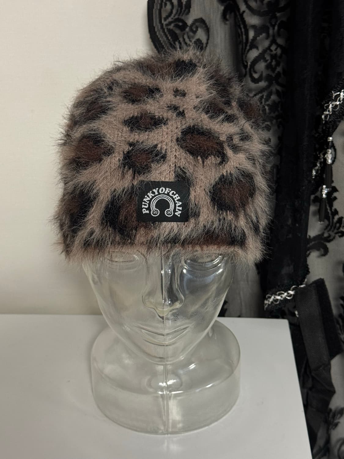 호피 레오파드 앙고라 펑옵체 로고 비니 상품이미지4