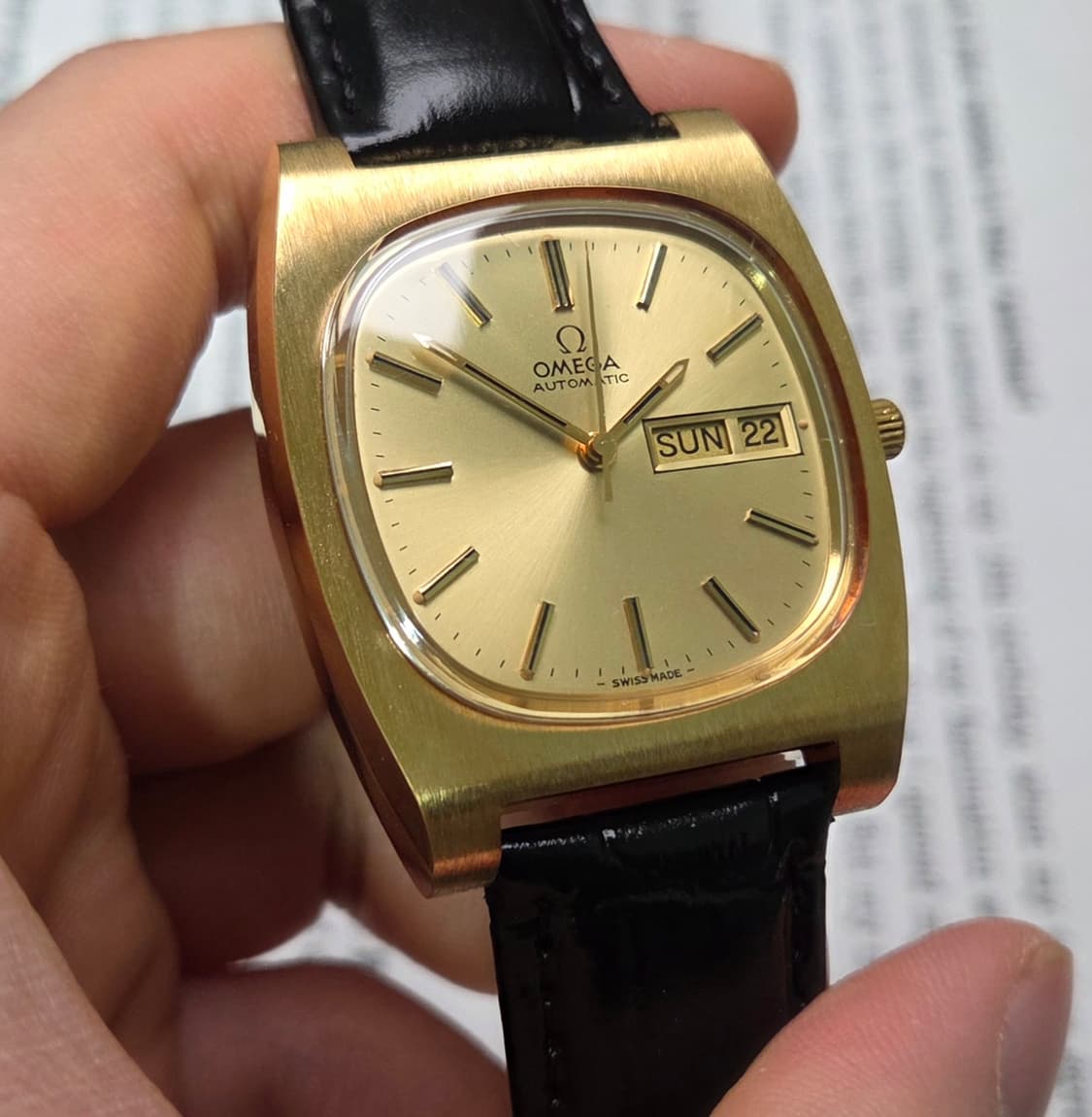 레어] 빈티지 오메가 제네브 점보 테레비 올금장 샴골판 데이데이트 상품이미지5