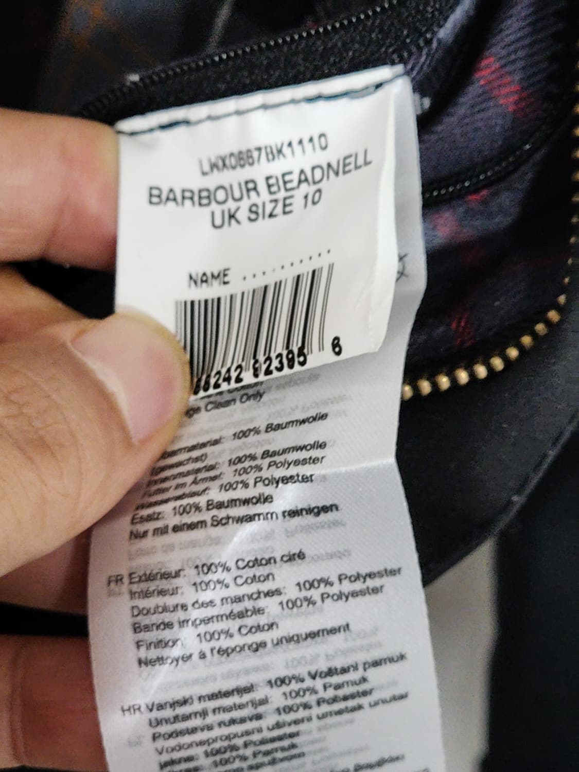 (M) 바버 비드넬 왁스자켓 블랙 왁싱점퍼 영국판  상품이미지6
