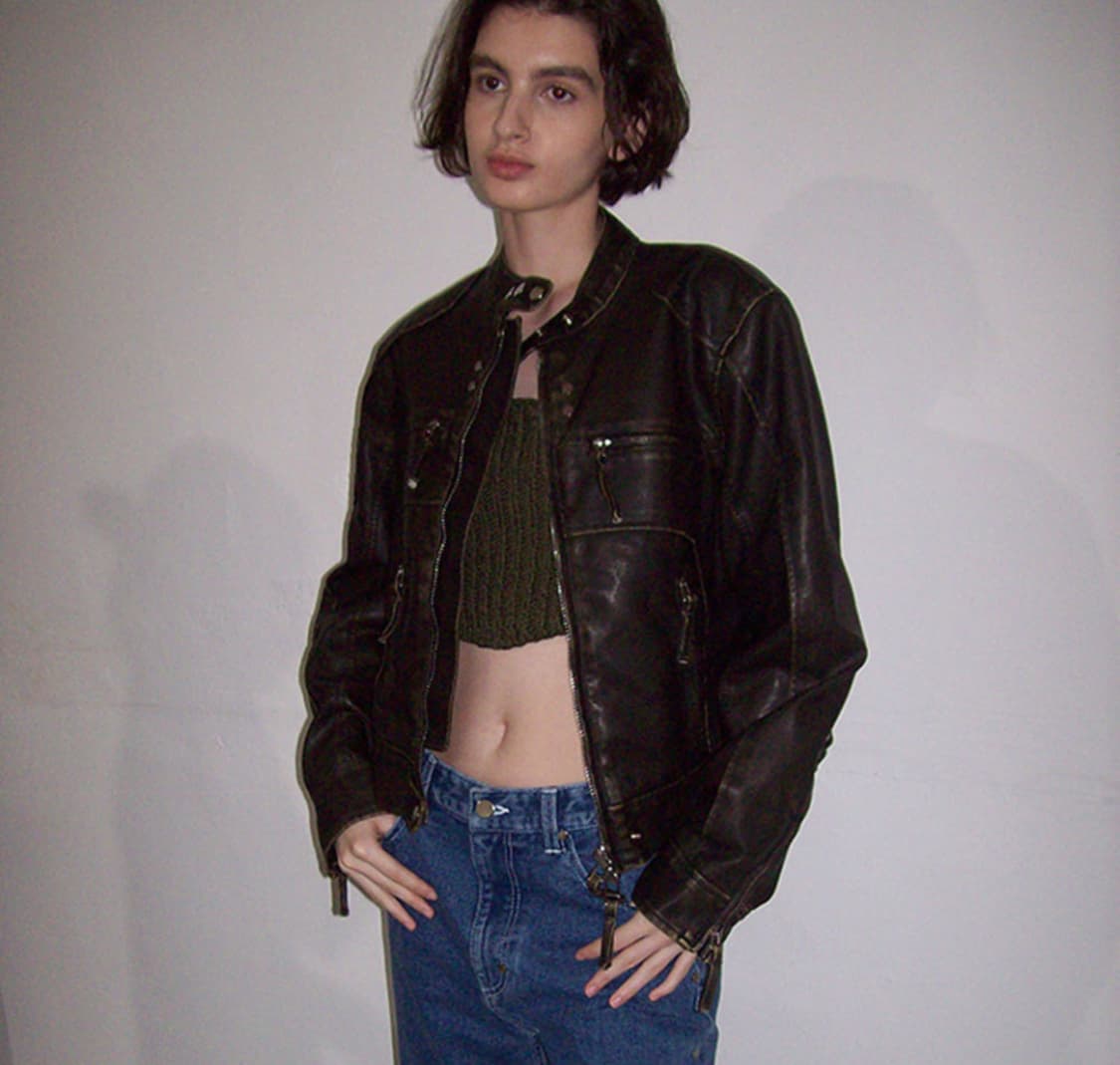 파르티멘토 파르티멘토 우먼 워시드 레더 바이커 자켓_카키브라운 가죽자켓 상품이미지2