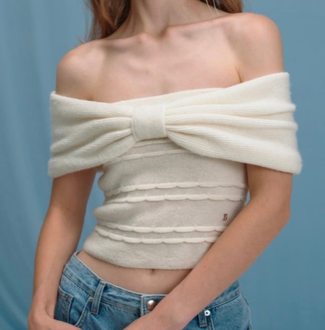 더바넷 리본 니트 아이보리 상품이미지1