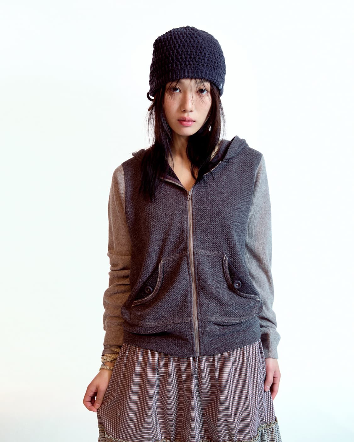 코이세이오 버튼 포켓 집업 후디 후드 집업 코코아 상품이미지2