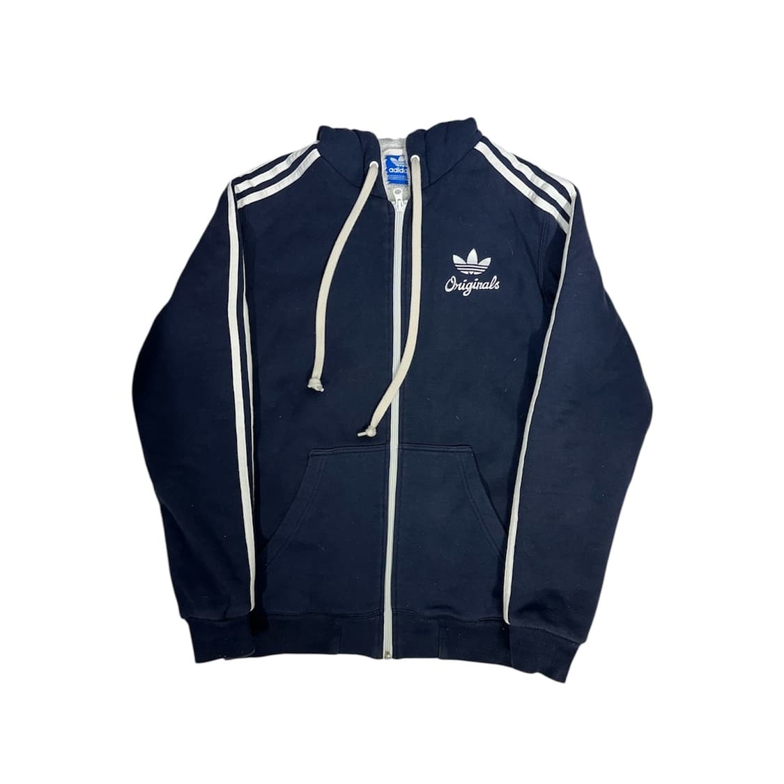 아디다스 네이비 화이트 삼선 내피 후리스 기모 후드집업 자켓 85 상품이미지5