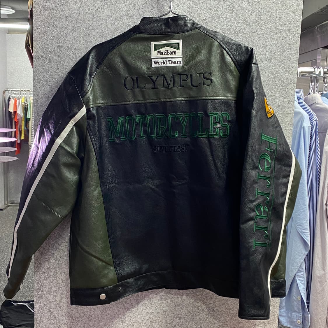 페라리 말보로 패치워크 그린 레더 레이싱 자켓 B3717 상품이미지5