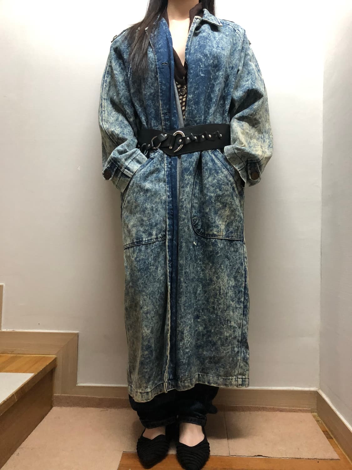 빈티지 데님 워싱 롱 코트 상품이미지2