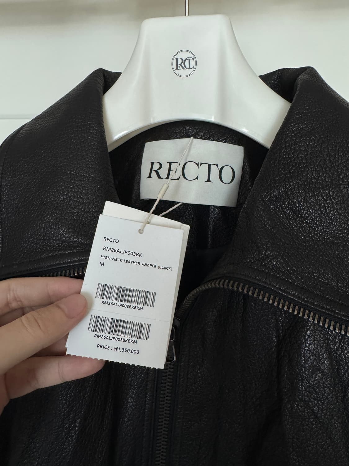 렉토 26ss 크링클 레더 하이넥 점퍼 블랙 M 상품이미지2