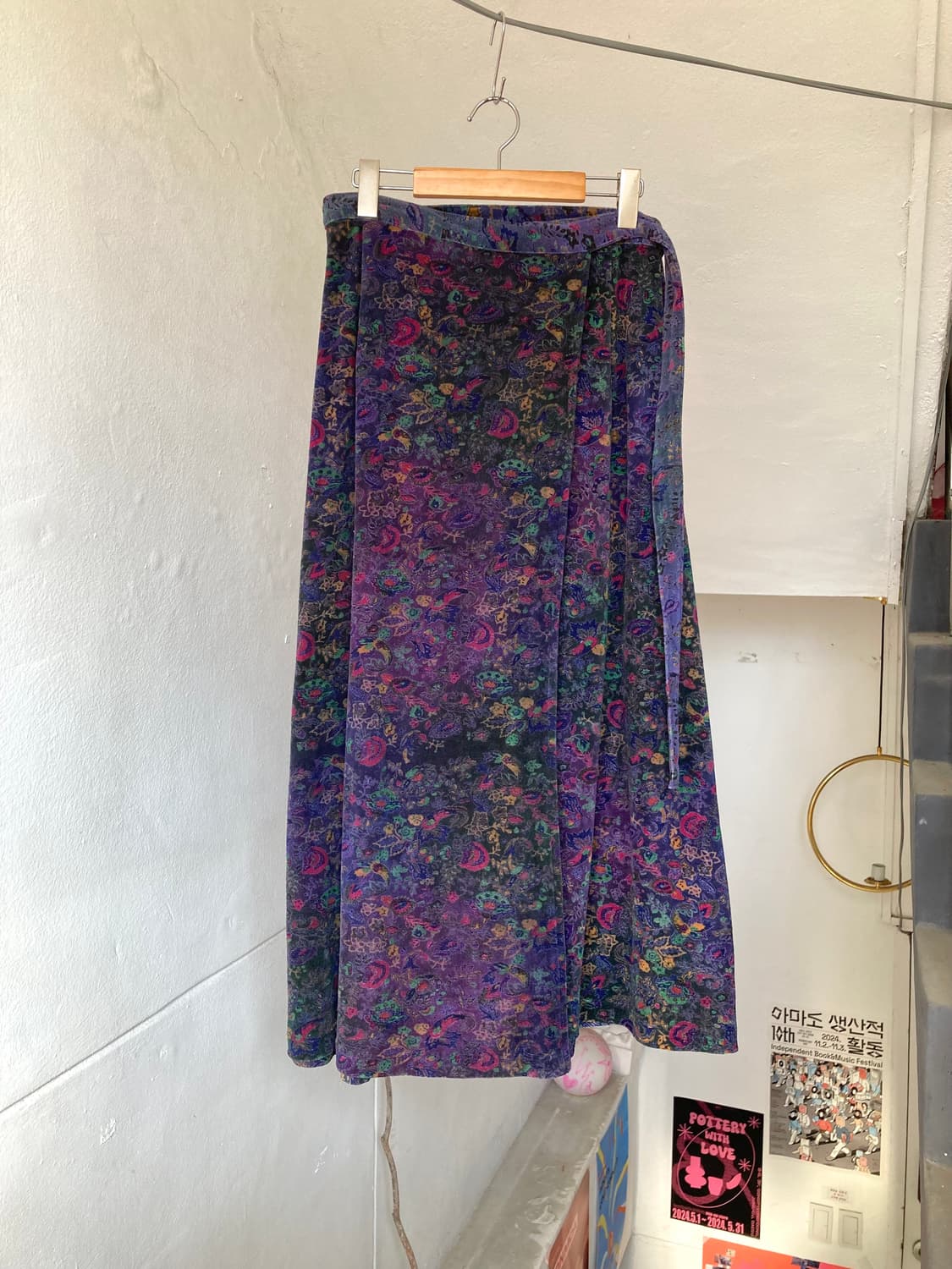 레트로 벨벳 패턴 랩 스커트 상품이미지1