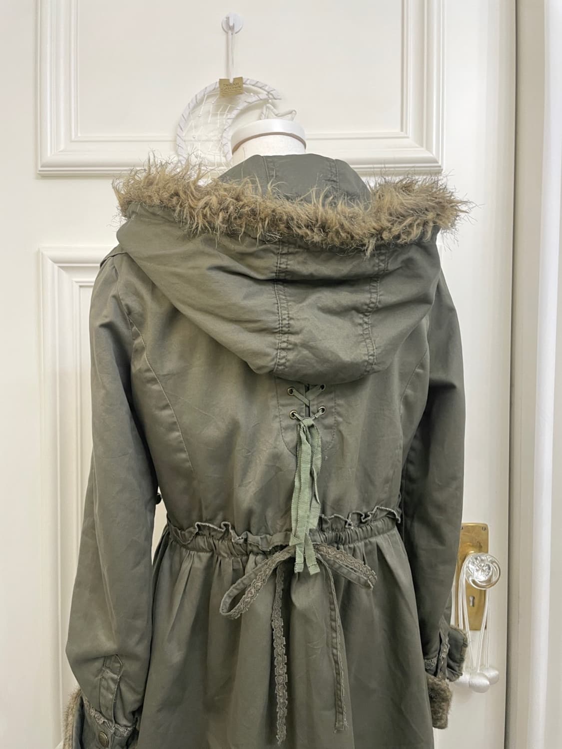 AXES FEMME khaki lace point fur hoodie 상품이미지4