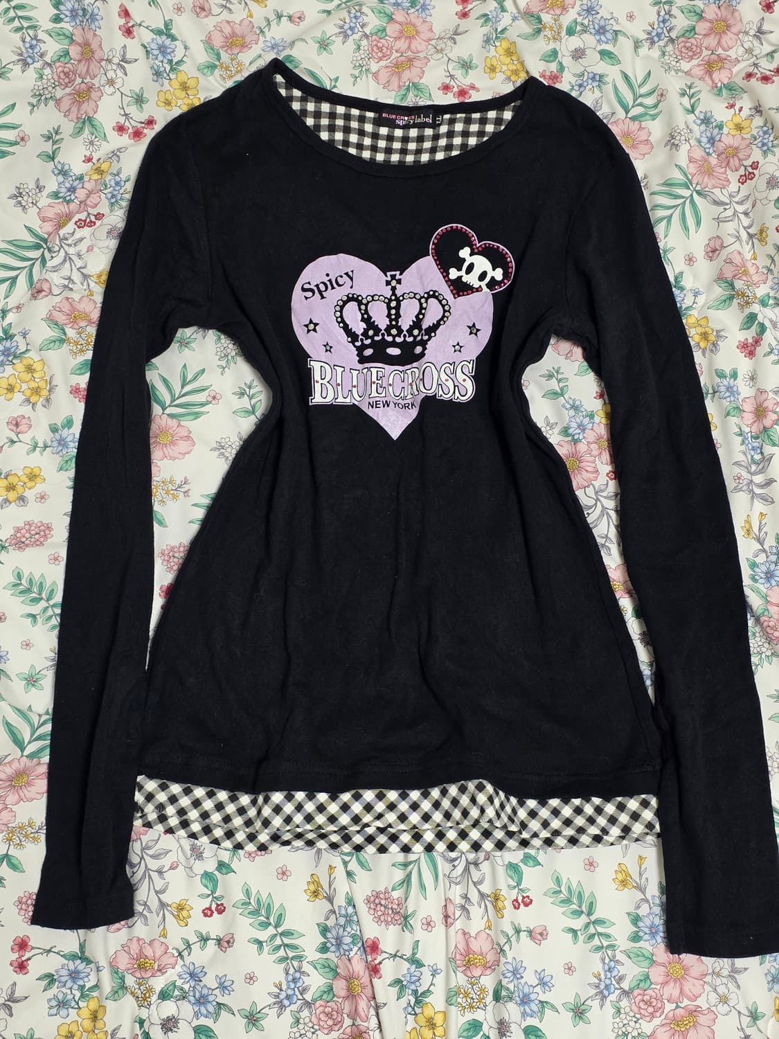 일본빈티지)오네갸루st 미국y2k 하트스컬왕관 블랙핑크퍼플 펑크롱슬리브 상품이미지1