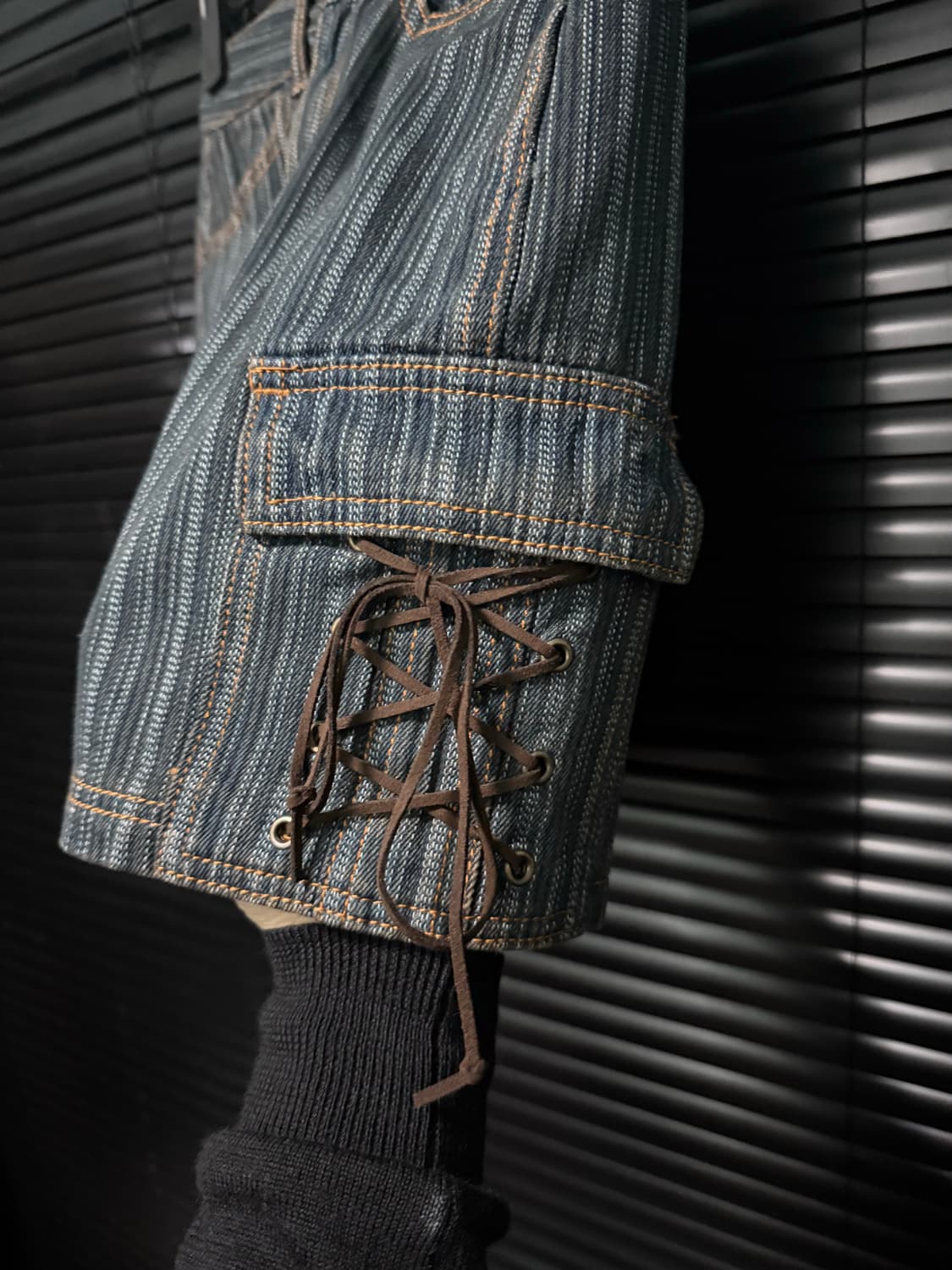 스컬프터 스트라이프 인디고 데님 청치마 웨스턴 가죽 끈 23 24 웨스턴 상품이미지4