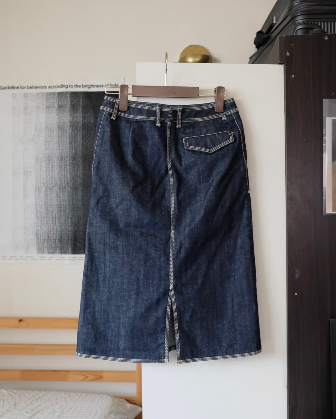 스티치 데님 미디 스커트 japanese vintage 모리걸 상품이미지2