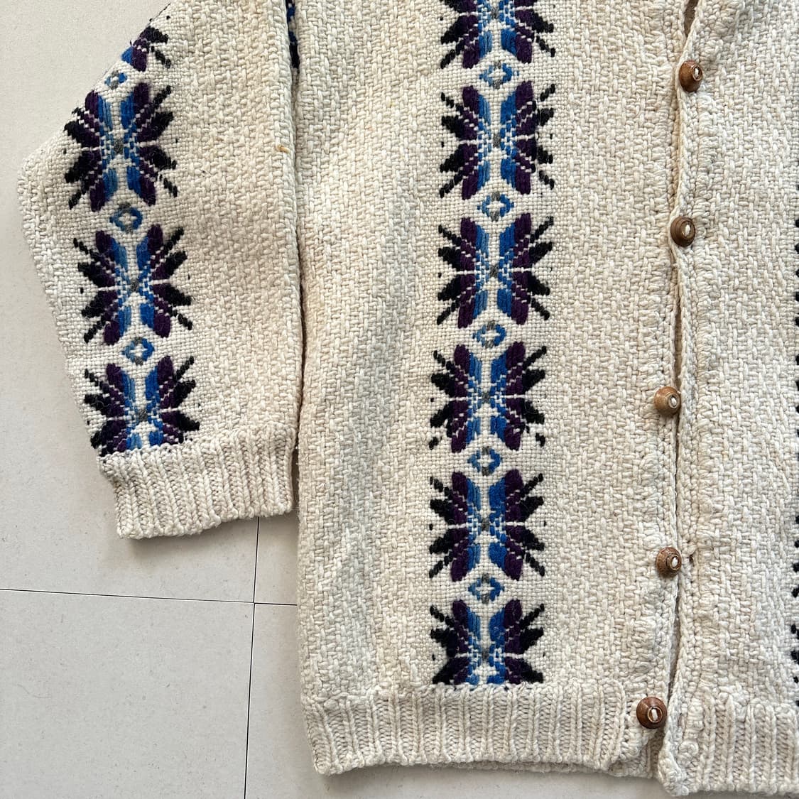 90s 에콰도르산 울 100% 빈티지 에스닉 아즈텍 가디건 코위찬  상품이미지4