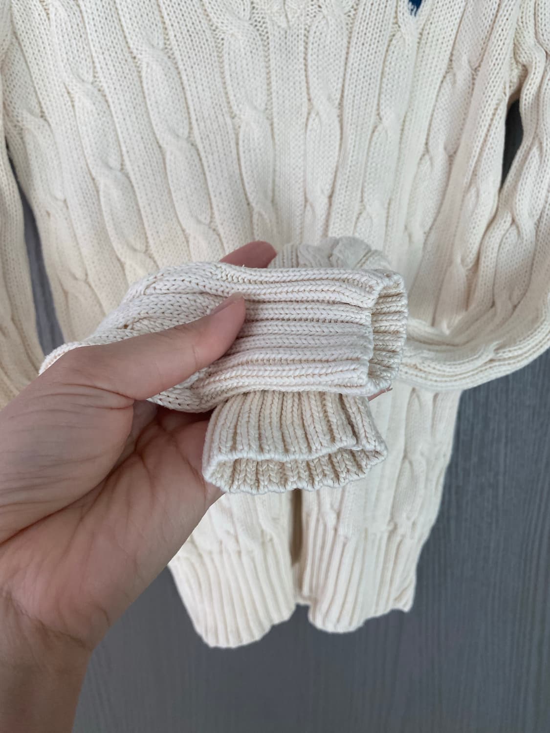 정품 폴로 아이보리 코튼 니트 상품이미지3