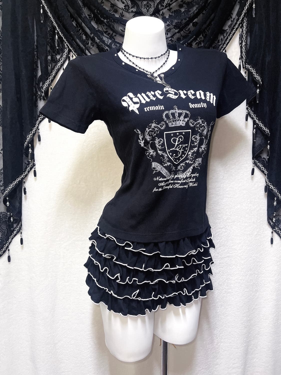 y2k 와투케 고스 펑크 갸루 레터링 펜던트 펀칭 반팔탑 핀터 헤이세이 상품이미지3