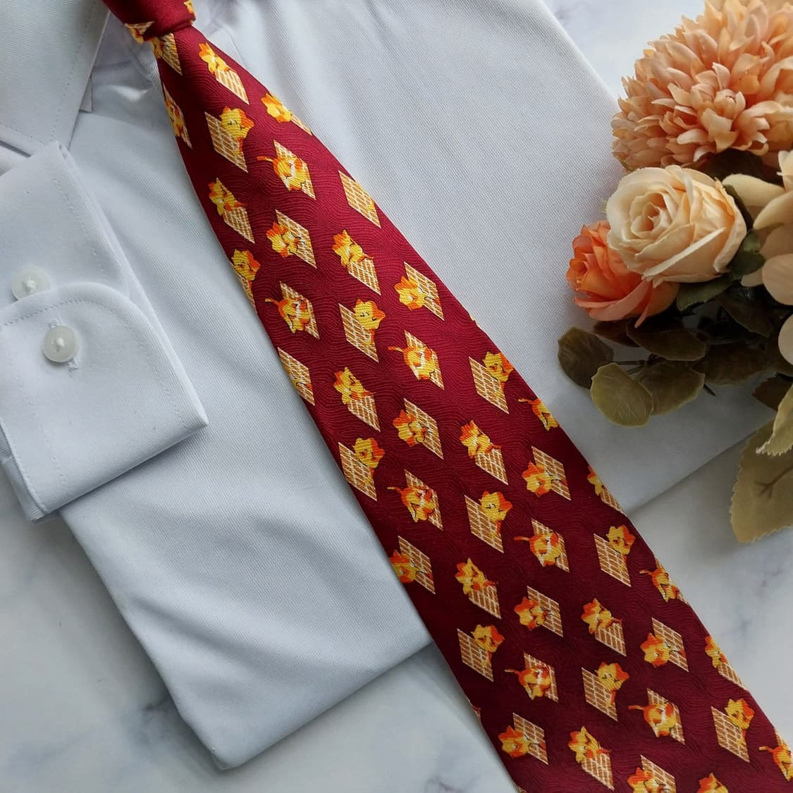 발렌티노 실크 와인 플라워 자카드 넥타이 9.9cm A+등급 K1482
 상품이미지8