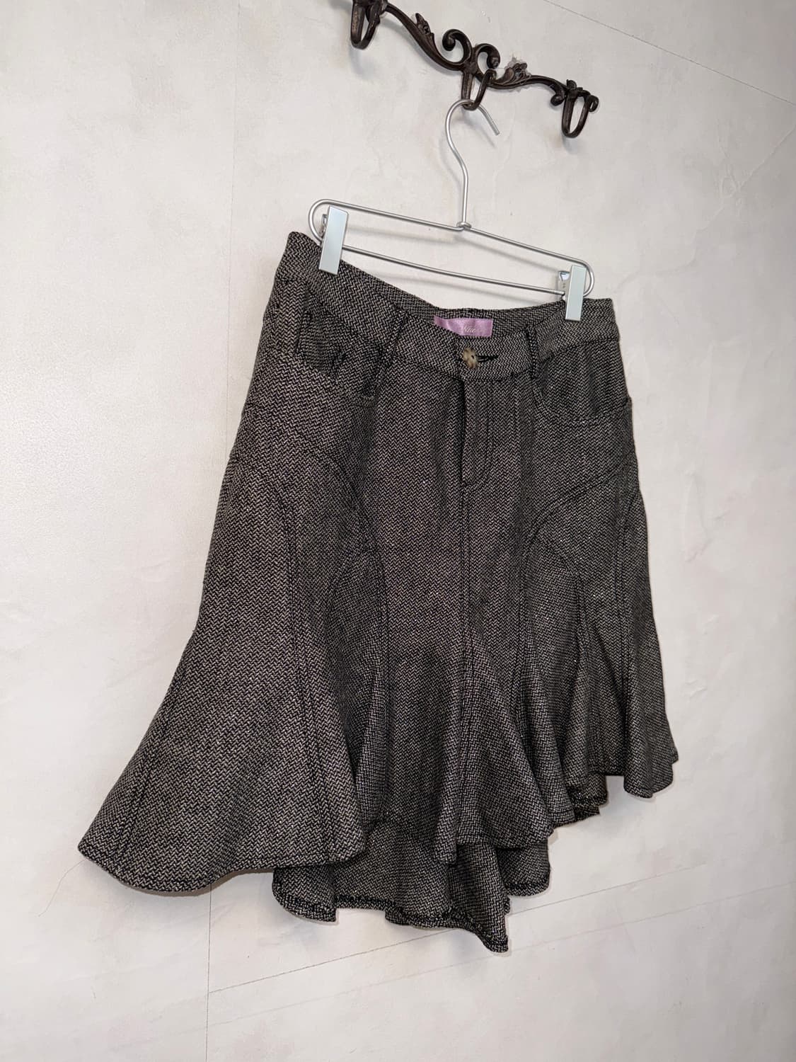 Gray herringbone unbalance ruffle skirt 상품이미지2