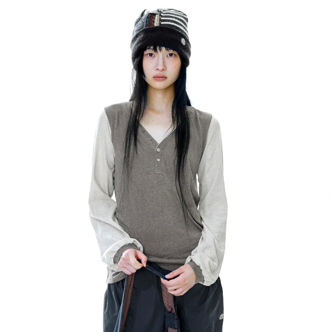 코이세이오 패치워크 비니 브라운 상품이미지3