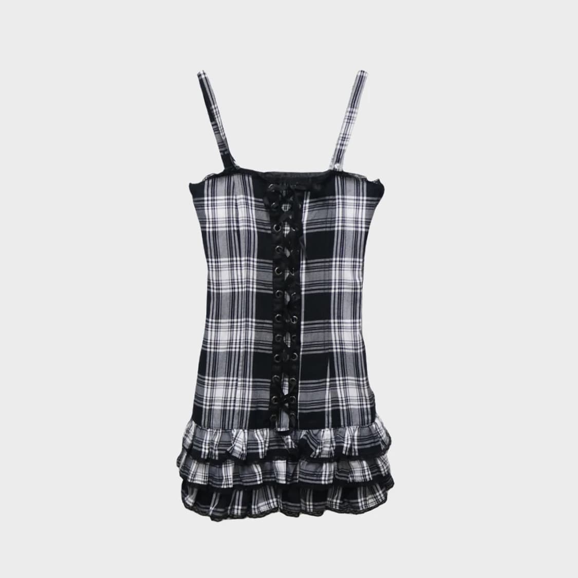 블랙 체크 뷔스티에 미니 원피스 61133 상품이미지1