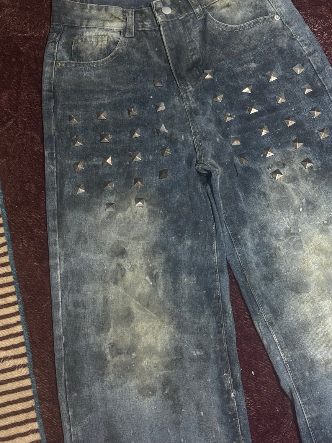 빈티지 왁스 페이팅 메이드 스터드 데님 진  상품이미지3