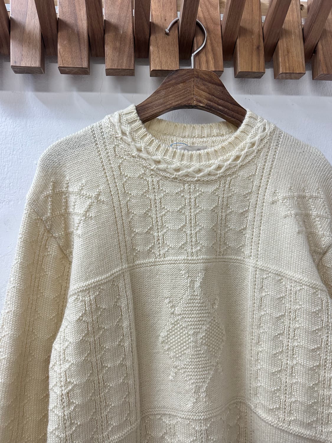 일본빈티지 아이보리 아란 텍스처 울100% 스웨터 니트 상품이미지2