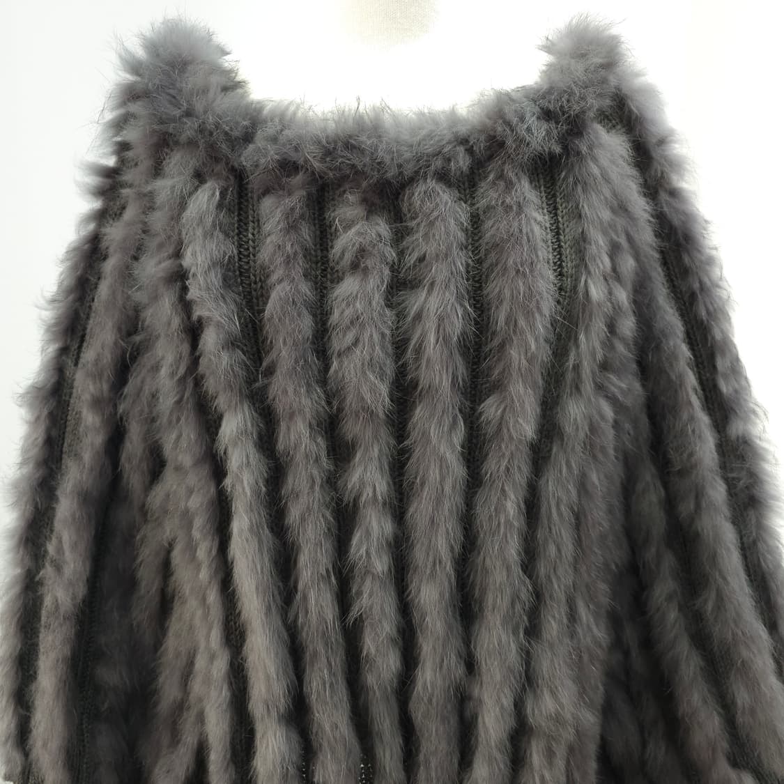 프랑스산 리얼 래빗퍼 100% 니트 케이프 판초 상품이미지4