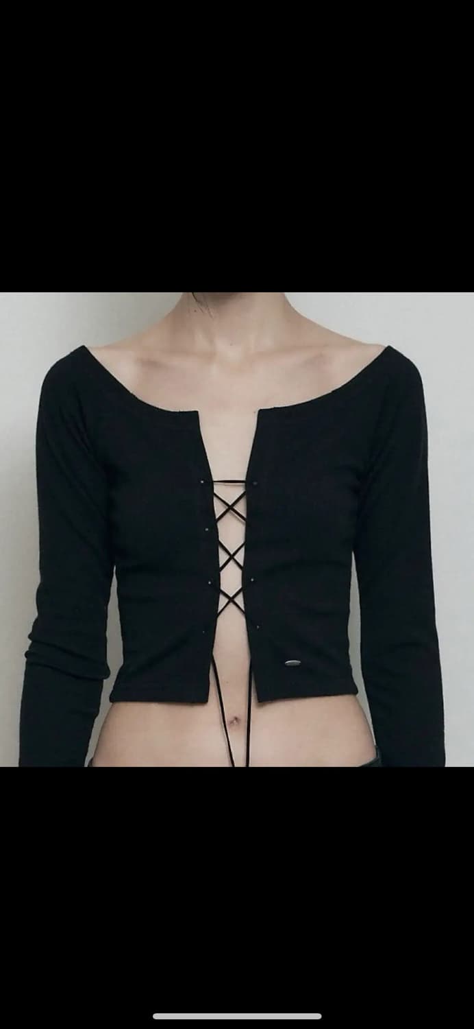 보헤미안서울 보헴서 아일렛 레이어드 가디건 세트 블랙 상품이미지1