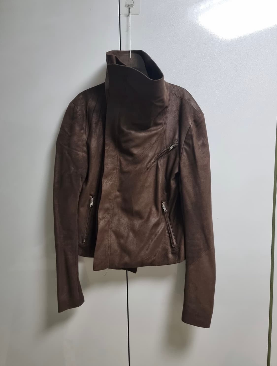 다크브라운 스웨이드 그런지 하이넥 자켓 릭오웬스 느낌 상품이미지1