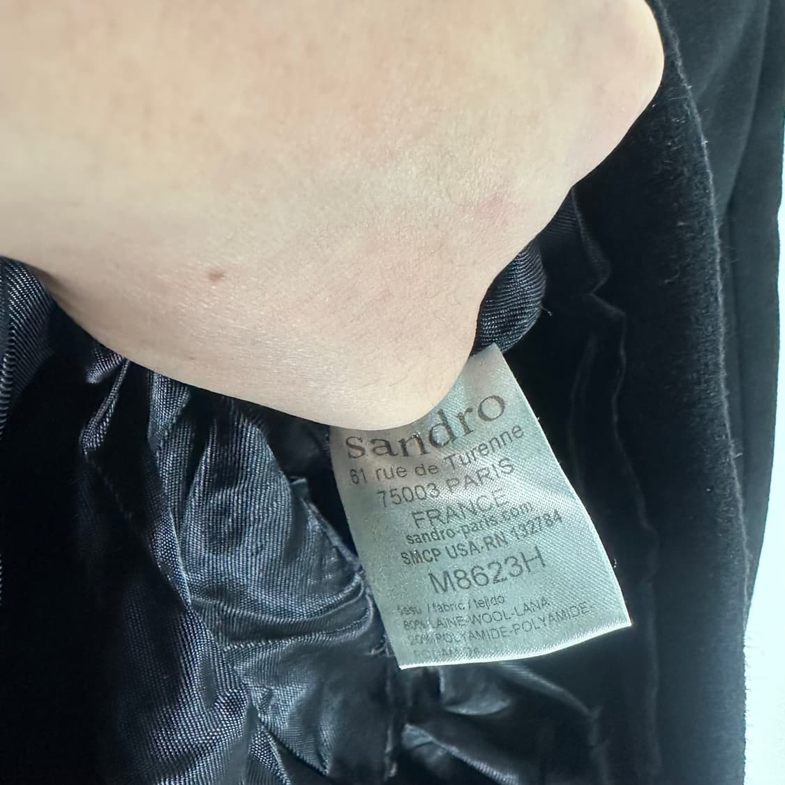 우먼S-M 산드로 블랙 양가죽포인트 카라넥 울코트 상품이미지6