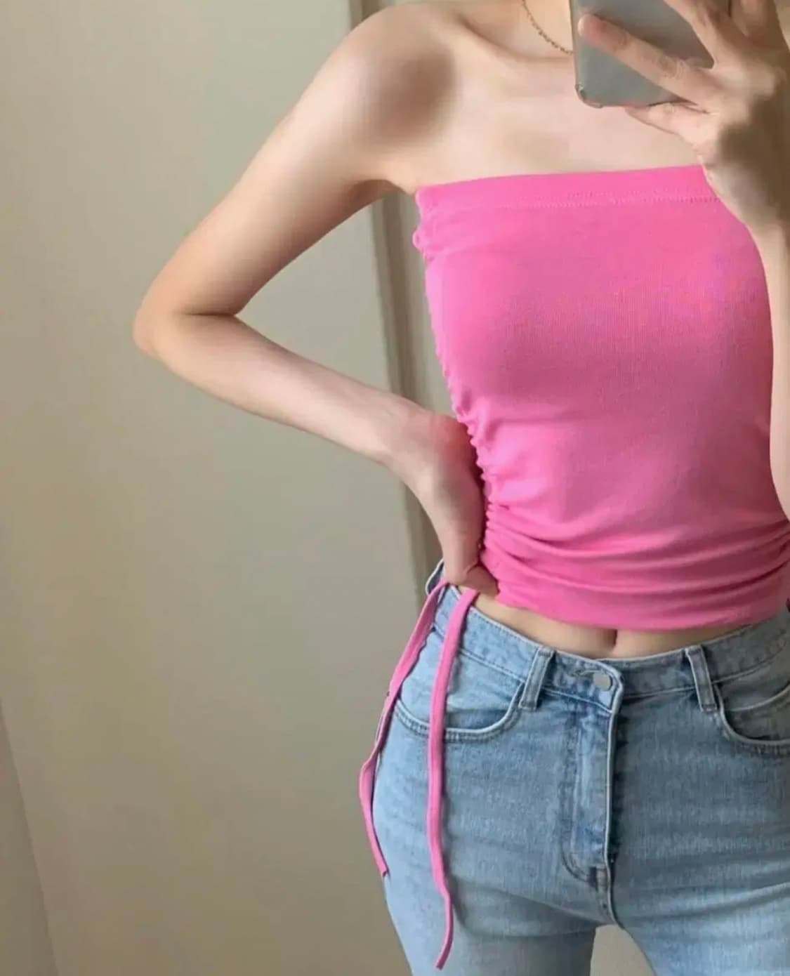 히프나틱 셔링 튜브탑 핑크, 셔링탑, 스트링 탑, 핑크 튜브탑 상품이미지5