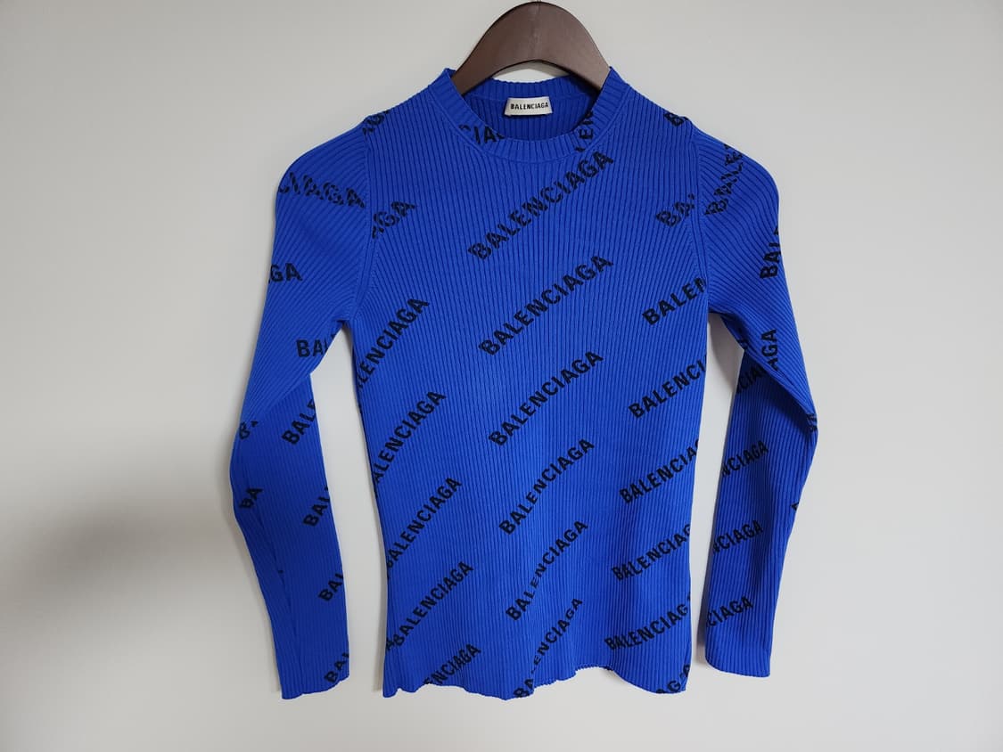 [L] 발렌시아가 블루 멀티로고 골지 여성 니트 555321 T6140 상품이미지1