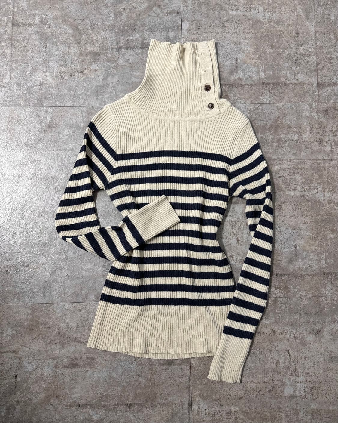 버튼 넥 폴라 니트 울 체크 패턴 롱 스커트 상품이미지6