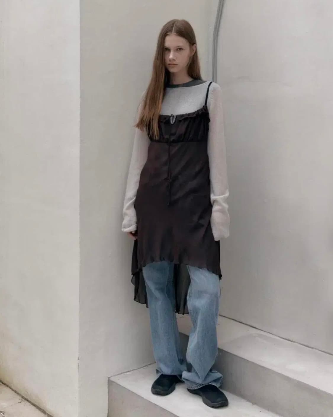 로우클래식 쉬어 레이어드 드레스 브라운 M 상품이미지2