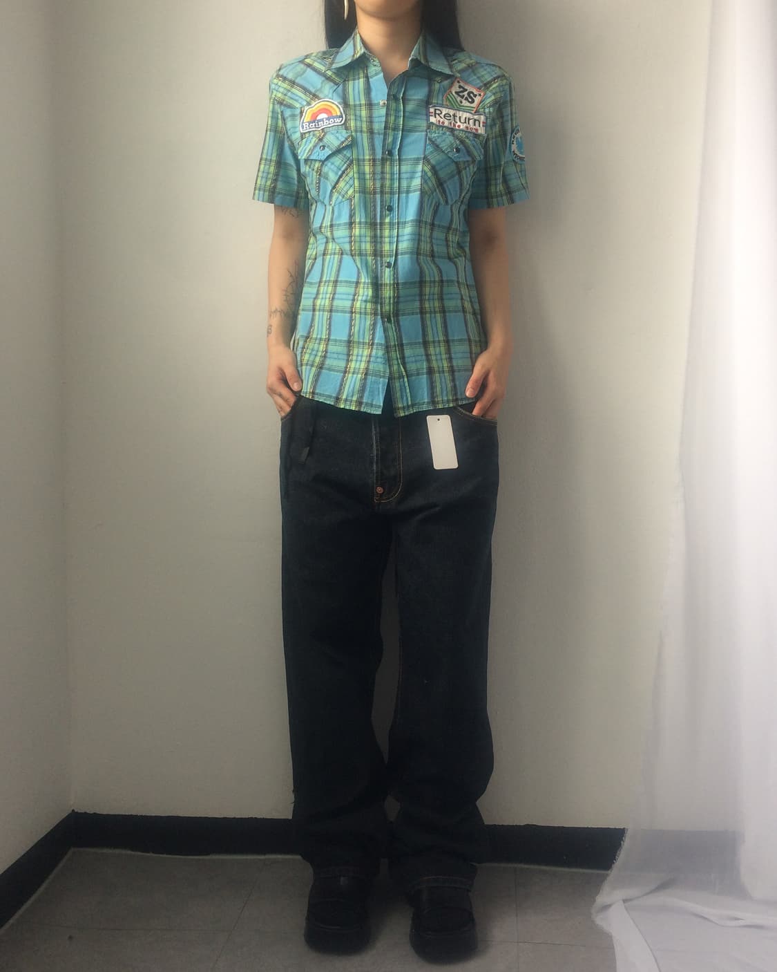 Patch point check pattern shirt 상품이미지5