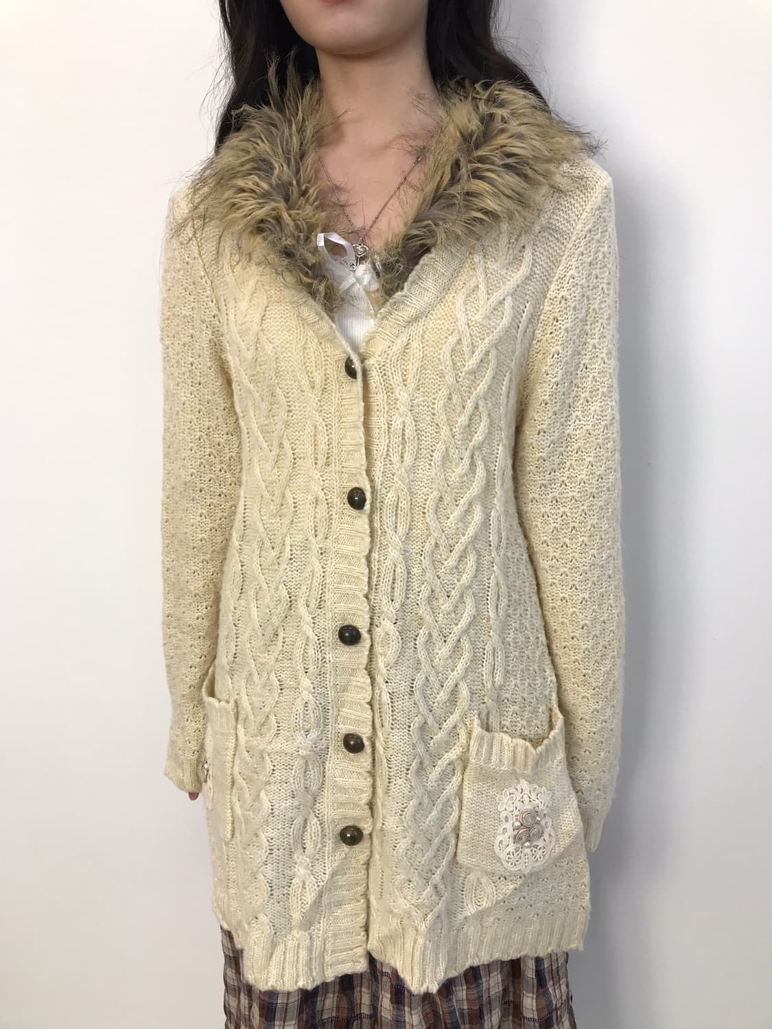 axes femme Mori Fur Collar Knit Cardigan 상품이미지2