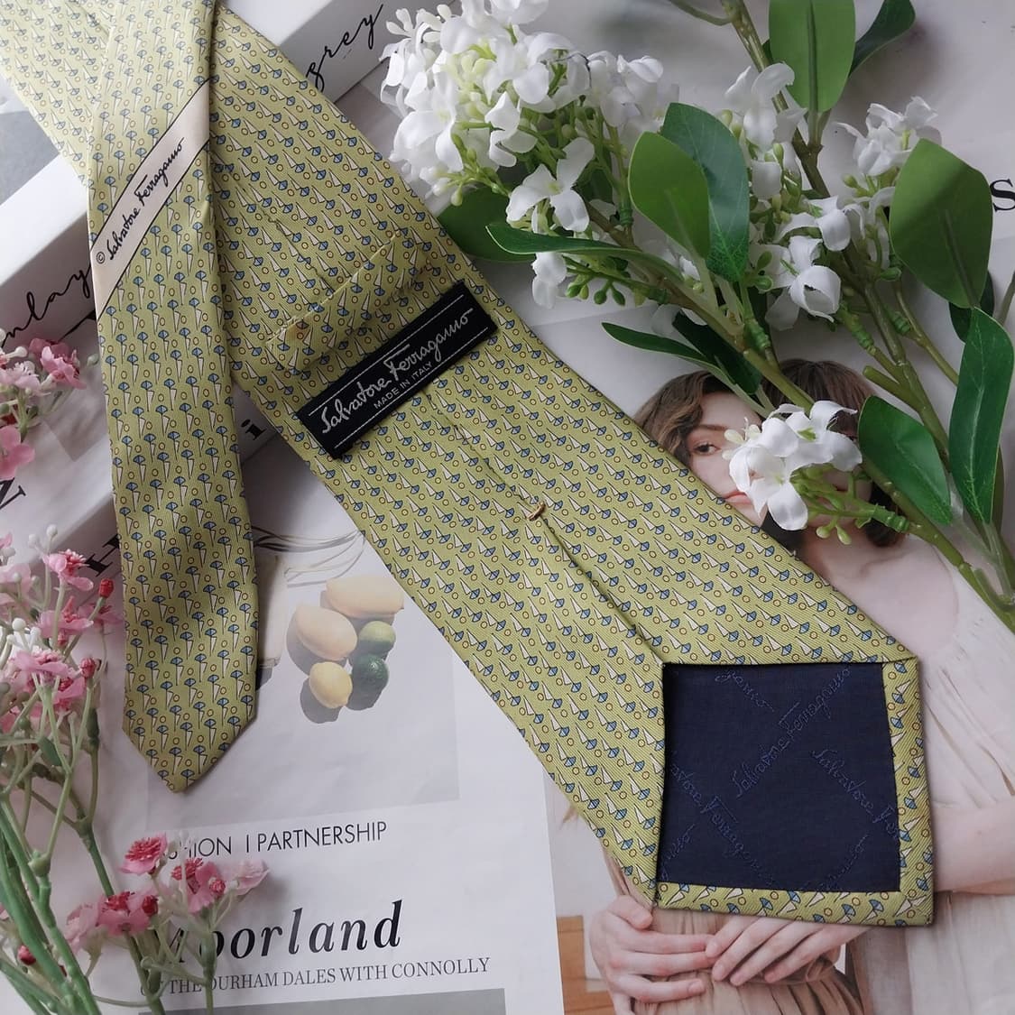 살바토레 페라가모 요트 모티브 넥타이 9.4cm A~B등급 K2177 상품이미지9