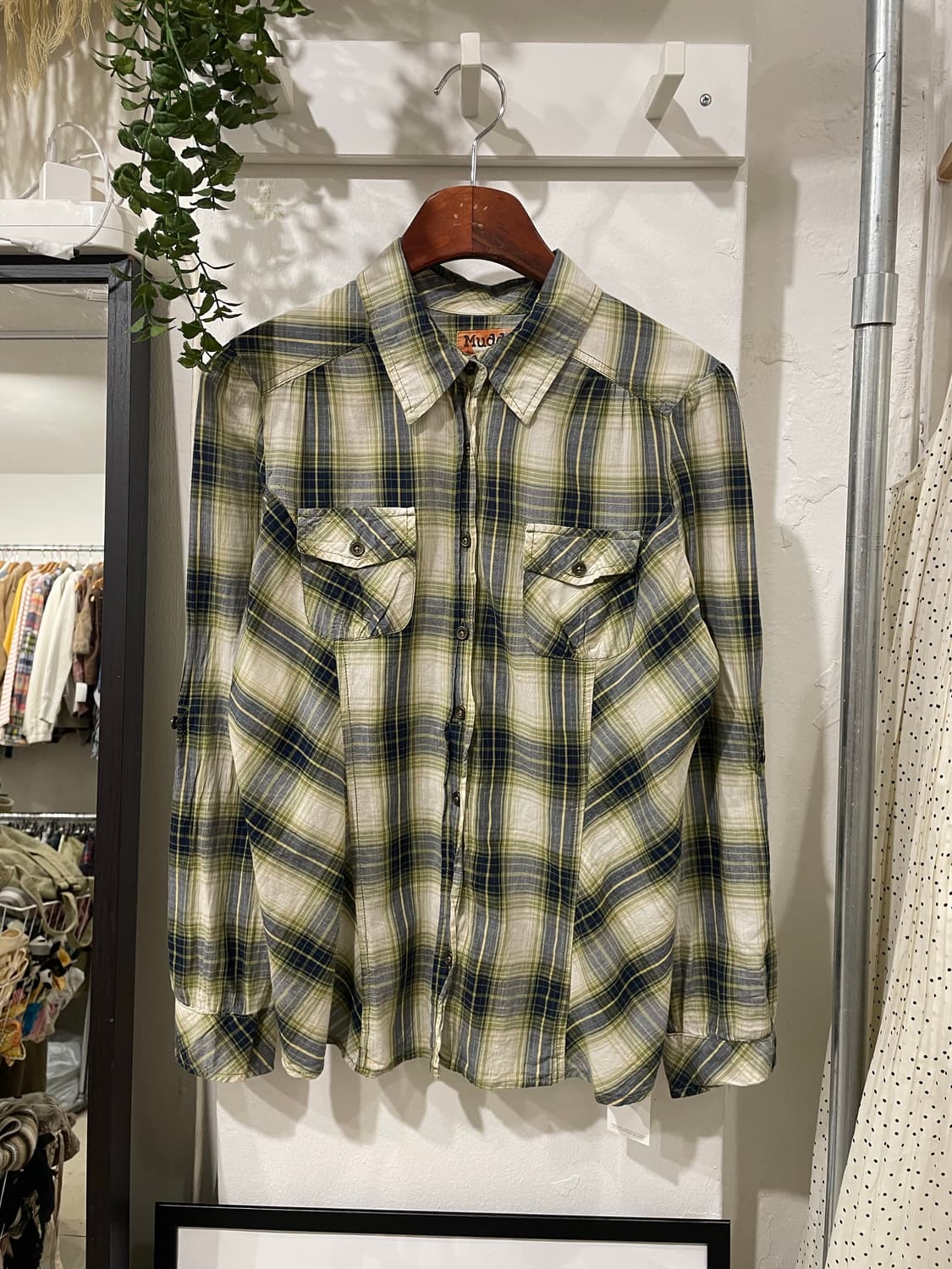 y2k 그린 체크셔츠 / 크롭 니트 후드집업  상품이미지4